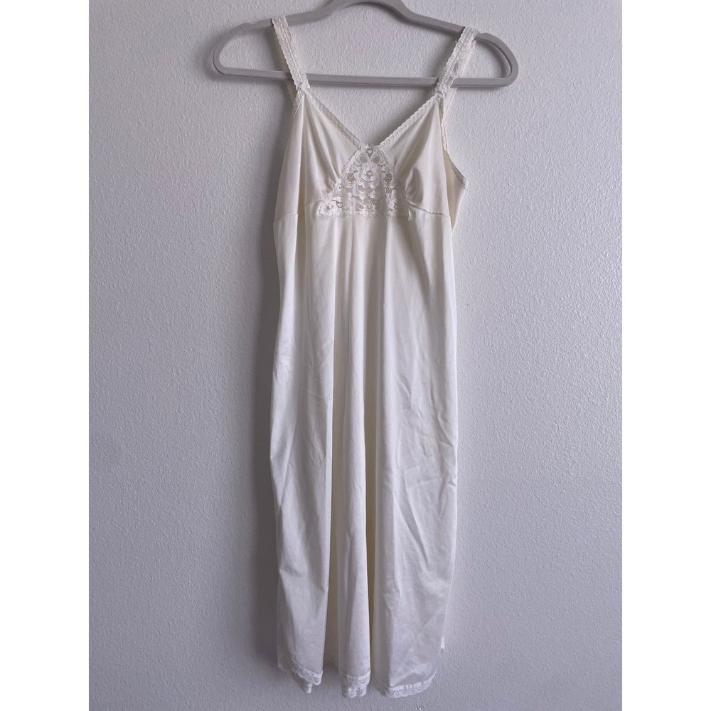 Slip Dress Vintage 70s Coquette Lace Trim Women 34 Small White Cream JCPenney